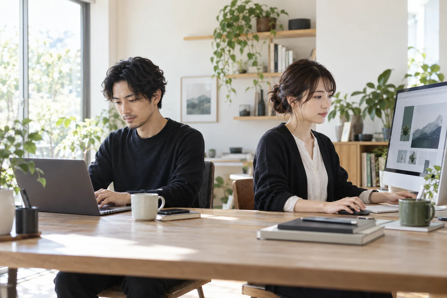 Web制作に取り組む男女のクリエイター